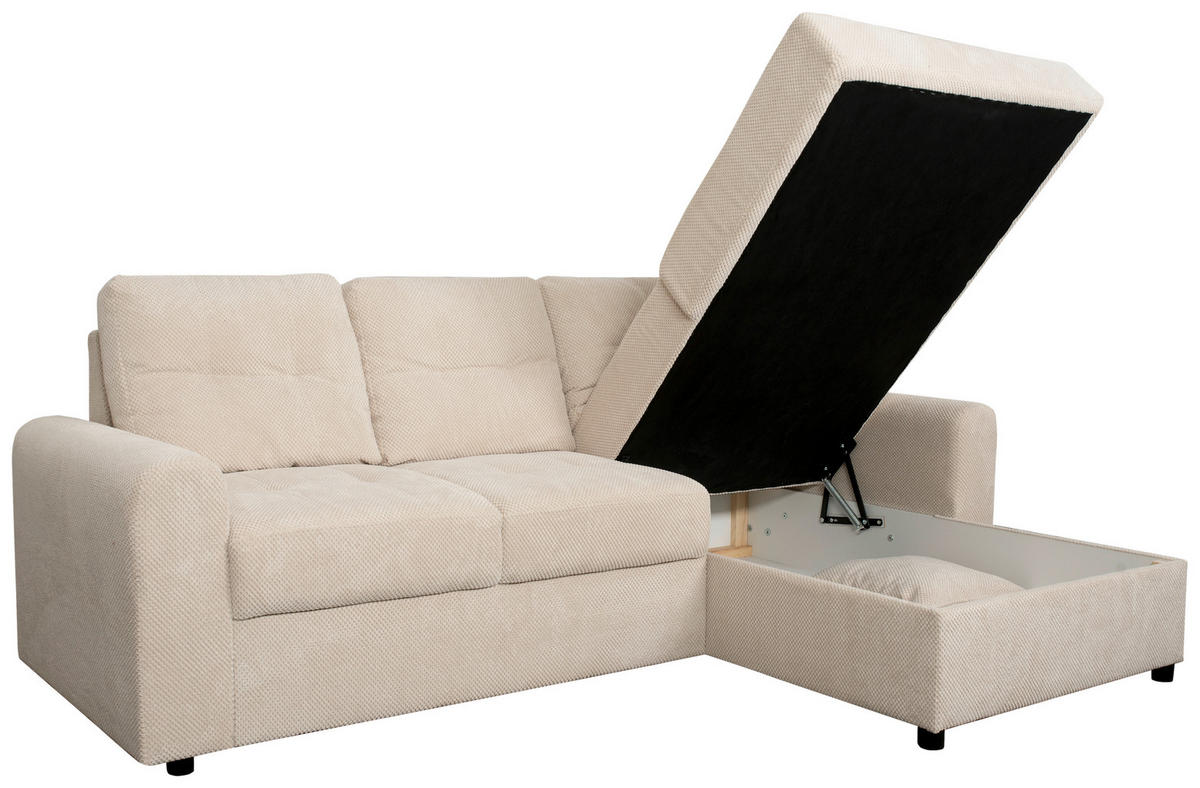 ECKSOFA Creme Chenille  - Creme/Schwarz, KONVENTIONELL, Kunststoff/Textil (232/153cm) - Carryhome