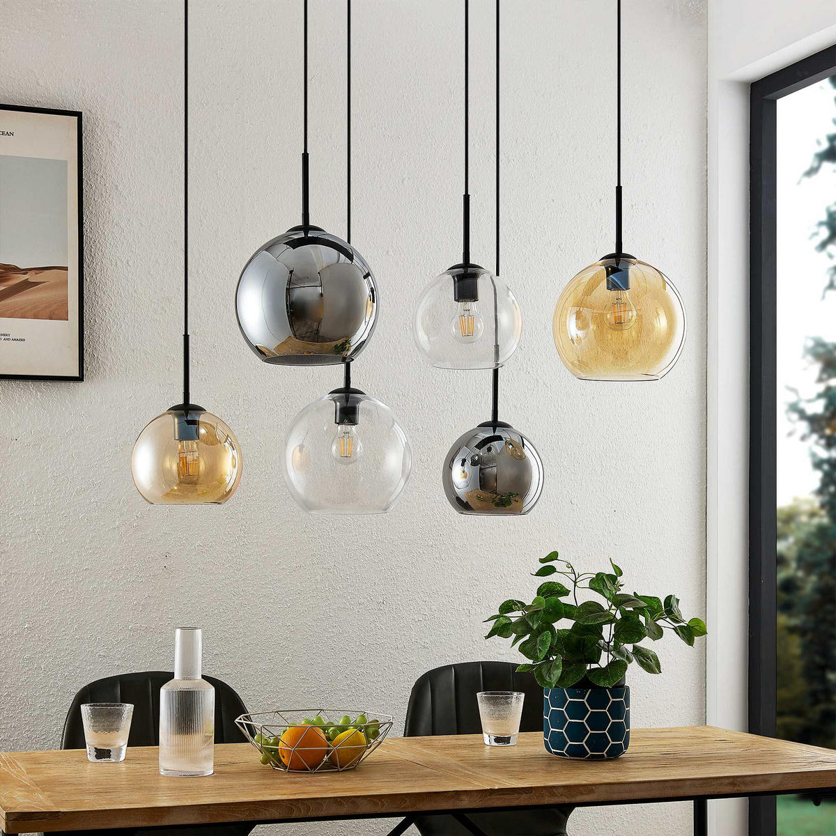 HÄNGELEUCHTE Amelie 97,5/42,5/150 cm   - Klar/Bernsteinfarben, Basics, Glas/Metall (97,5/42,5/150cm) - Novel