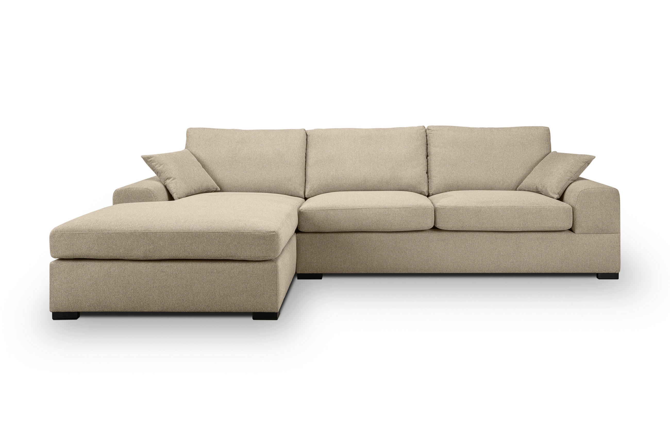 ECKSOFA VEDA Beige Flachgewebe  - Beige/Schwarz, Basics, Holz/Textil (308/186cm) - MID.YOU