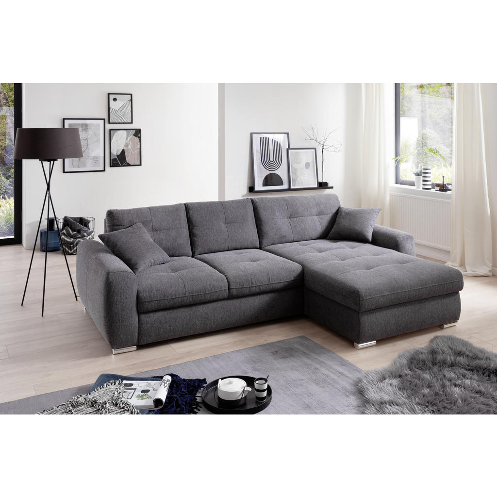 Thumbnail - Hom`in Ecksofa, Anthrazit, Textil, 4-Sitzer, Füllung: Schaumstoff, seitenverkehrt montierbar, L-Form, 278x193 cm, Stoffa...