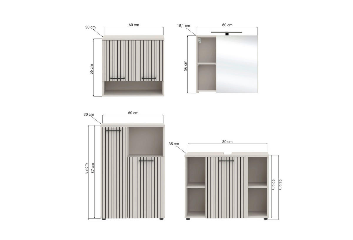 BADEZIMMER 4-teilig  in 155 cm  - Kaschmir/Schwarz, Trend, Glas/Holzwerkstoff (155cm) - Respekta
