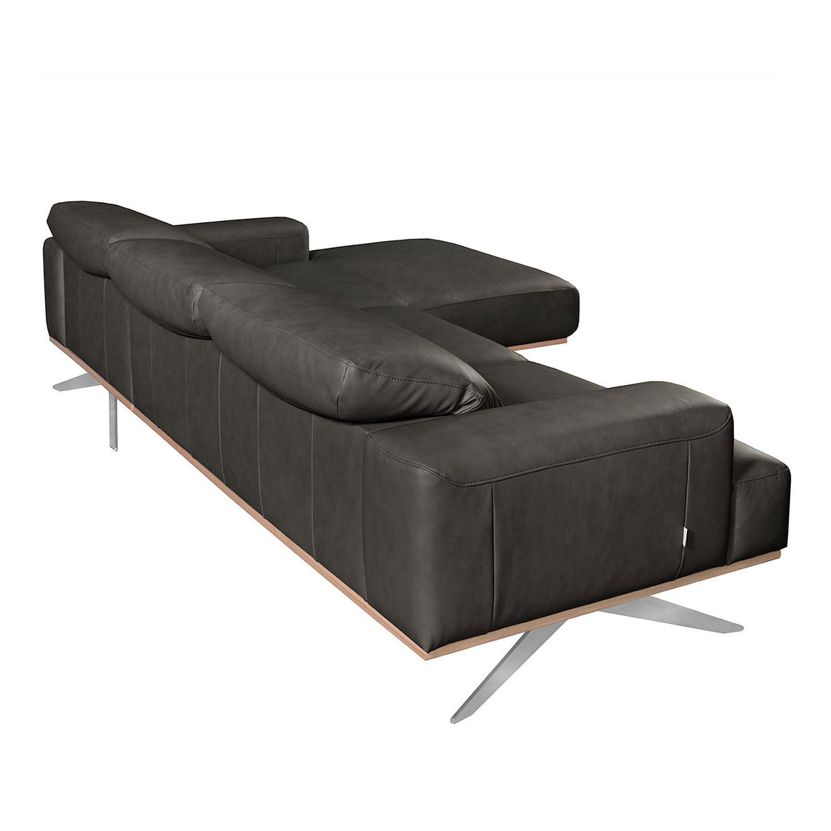 ECKSOFA  in Echtleder Schwarz  295/187 cm  - Chromfarben/Schwarz, Design, Leder/Metall (295/187cm) - Livetastic