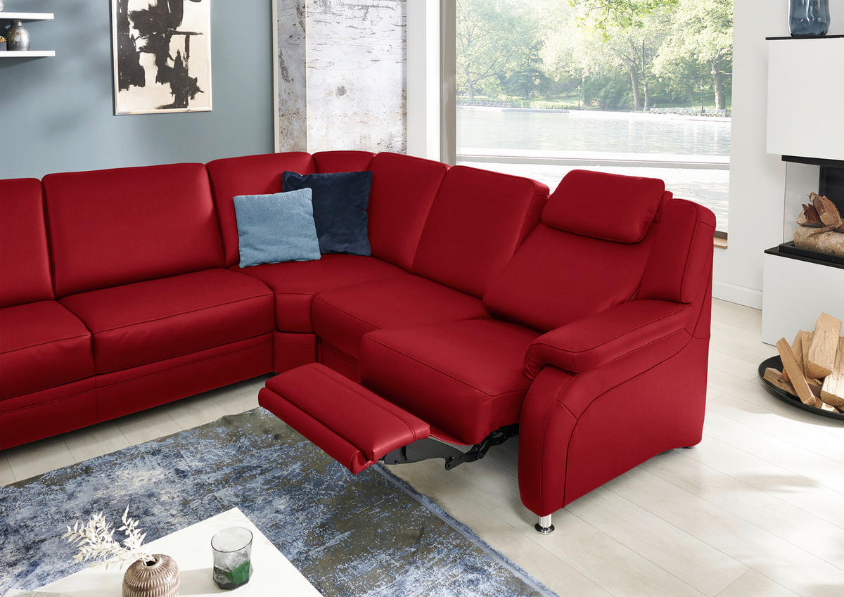 WOHNLANDSCHAFT  in Echtleder Rot  - Rot/Alufarben, KONVENTIONELL, Leder/Metall (165/329/239cm) - Beldomo Premium