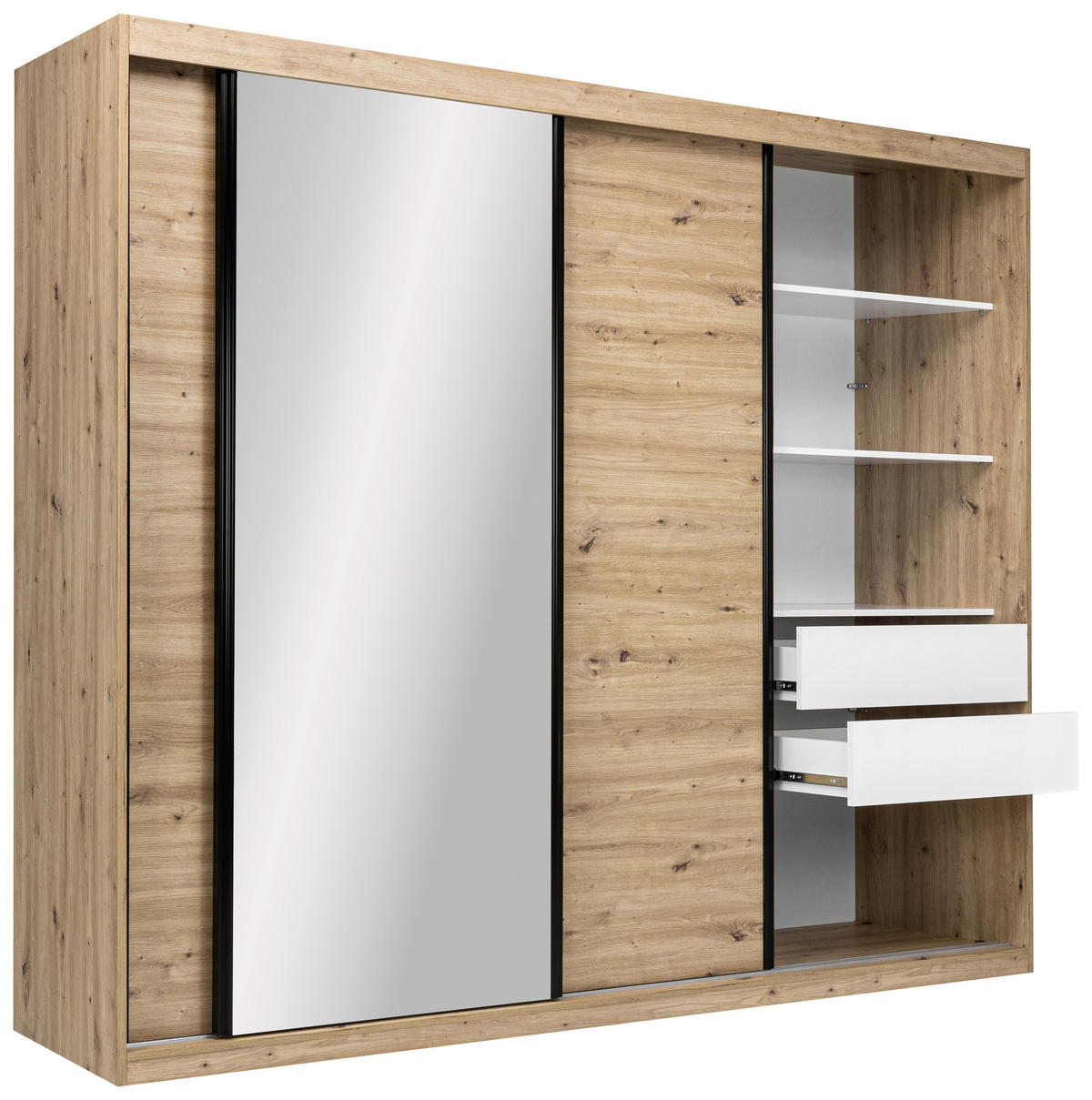 SCHIEBETÜRENSCHRANK 250/215/59,5 cm 3-türig  - Schwarz/Weiß, MODERN, Holzwerkstoff/Metall (250/215/59,5cm) - MID.YOU