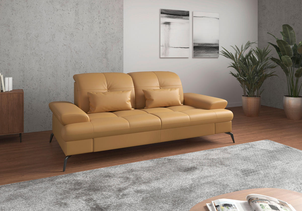 3-SITZER-SOFA in Leder Currygelb  - Currygelb/Schwarz, KONVENTIONELL, Leder/Metall (212/90/122cm) - Sit & More