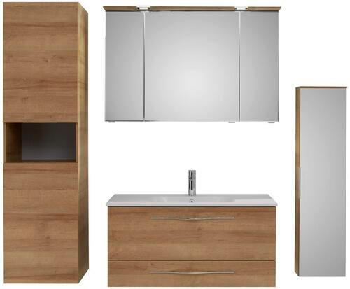 MIDISCHRANK 30/121/17 cm  - Chromfarben/Eichefarben, KONVENTIONELL, Glas/Holzwerkstoff (30/121/17cm) - Sadena