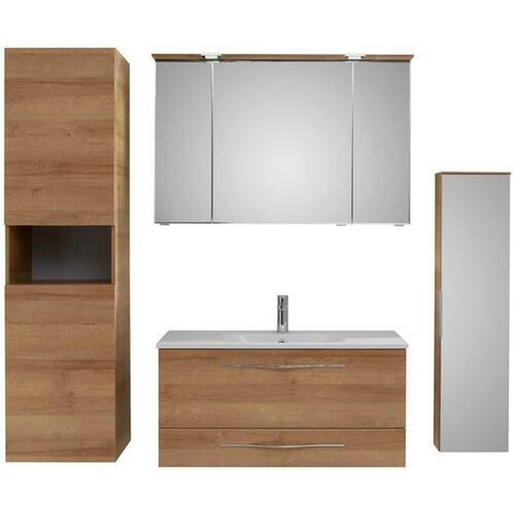 Thumbnail - Sadena Hochschrank, Eiche, Glas, 2 Fächer, 1 Schubladen, 45x168x43 cm, Made in Germany, hängend, Badezimmer, Badezimmers...