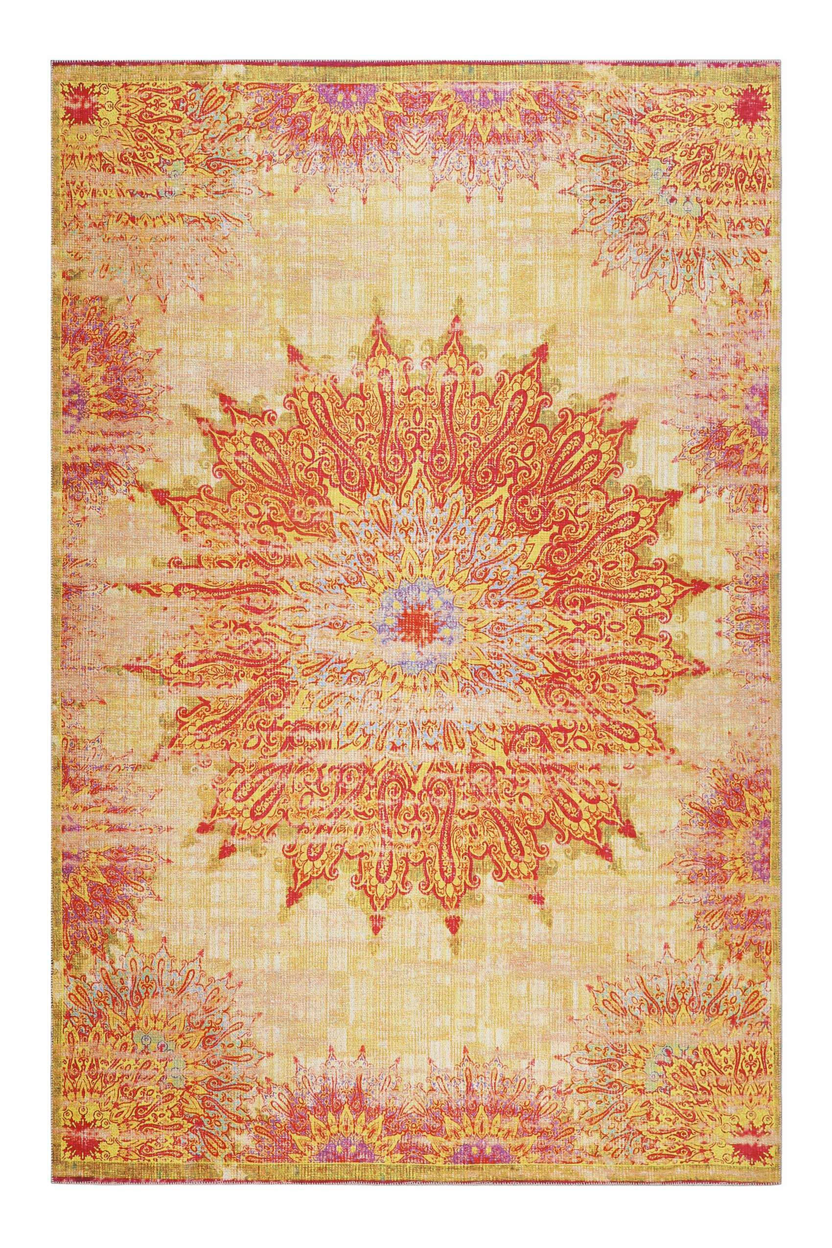 FLACHWEBETEPPICH  Wohnzimmer 140/200 cm Rooftop Orange, Rot, Hellgelb rechteckig  - Rot/Hellgelb, Basics, Textil (140/200cm) - WECON HOME
