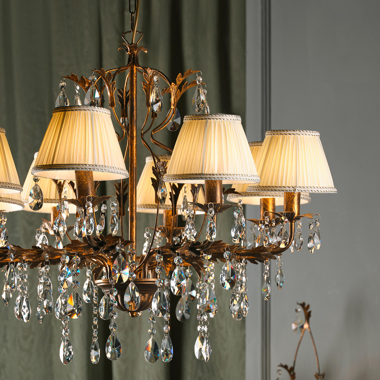 KRISTALL-HÄNGELEUCHTE 80/105 cm   - Bronzefarben, Design, Glas/Metall (80/105cm)