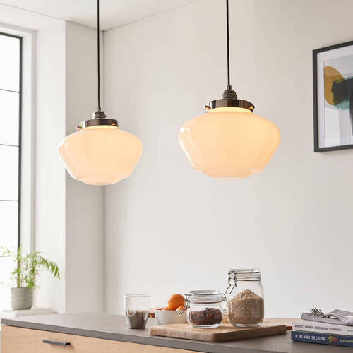 HÄNGELEUCHTE 30/152 cm  - Opal/Nickelfarben, KONVENTIONELL, Glas (30/152cm) - ENDON