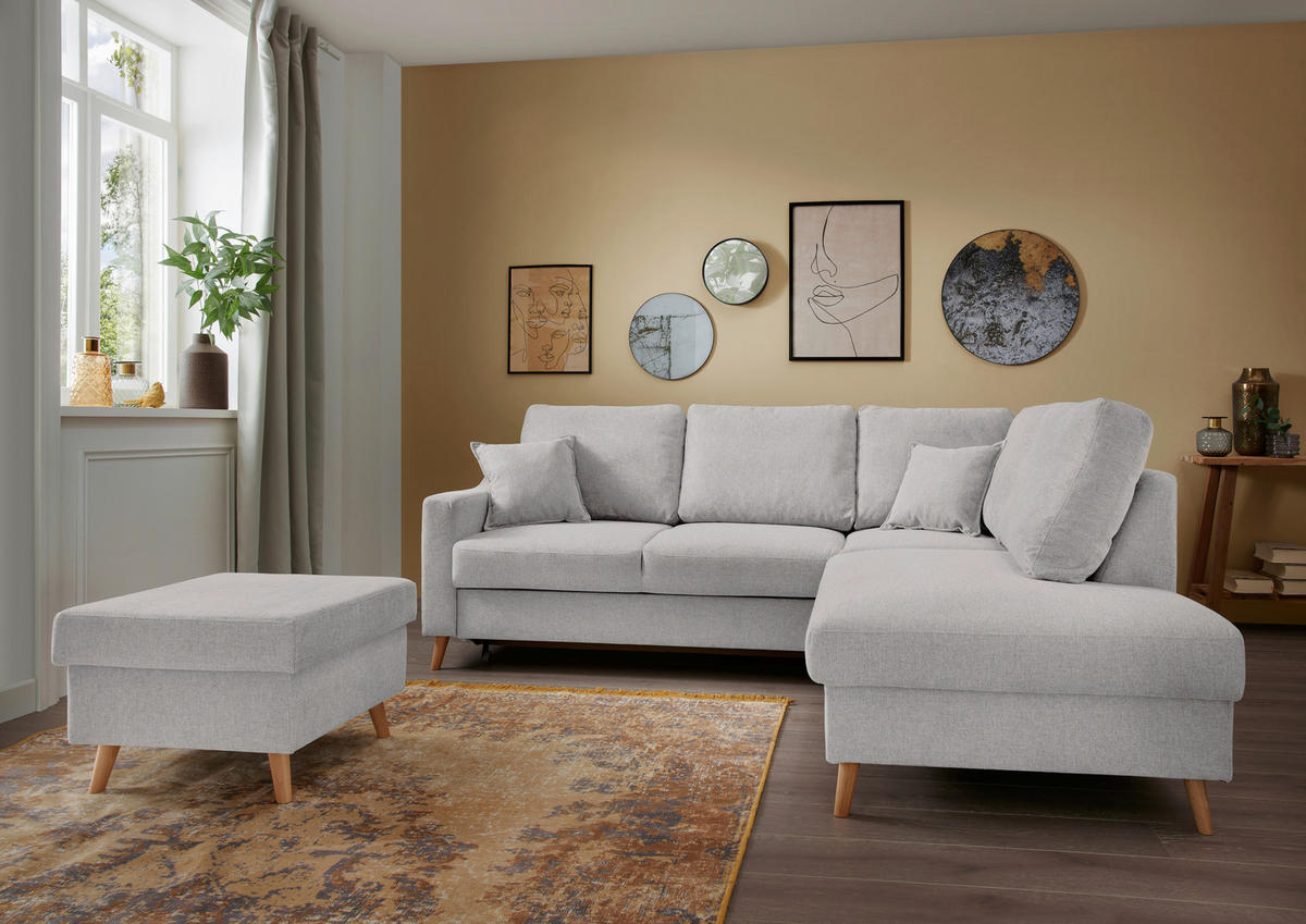 ECKSOFA Valentina Grau Chenille  - Naturfarben/Grau, MODERN, Holz/Textil (230/200cm) - Livetastic