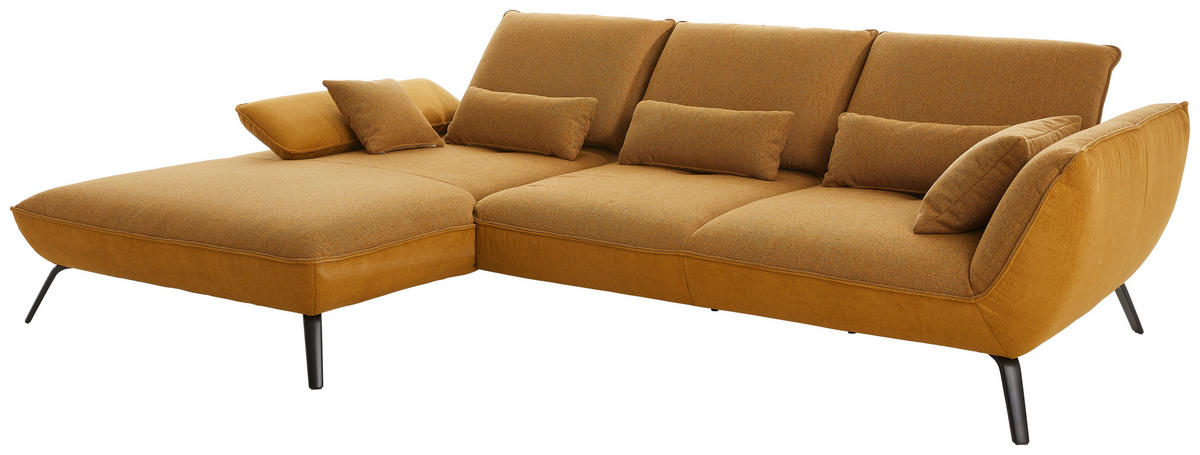 ECKSOFA in Flachgewebe Orange  - Schwarz/Orange, Design, Textil/Metall (191/301cm) - Moderano