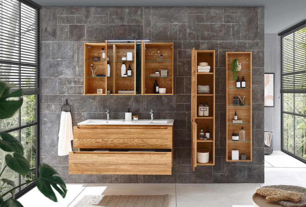SPIEGELSCHRANK 120/70/20 cm  - Eichefarben/Schwarz, KONVENTIONELL, Glas/Holz (120/70/20cm) - Linea Natura