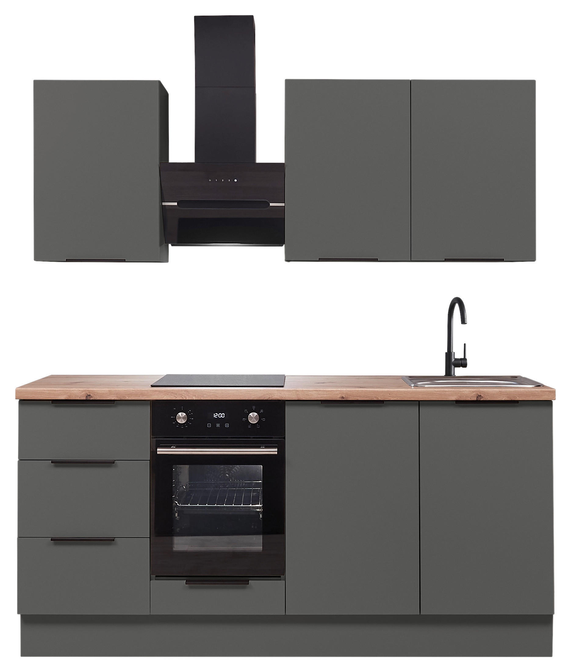 KÜCHENBLOCK Multan  in Graphitfarben  - Schwarz/Graphitfarben, Basics, Holzwerkstoff/Metall (180/210/60cm) - Carryhome