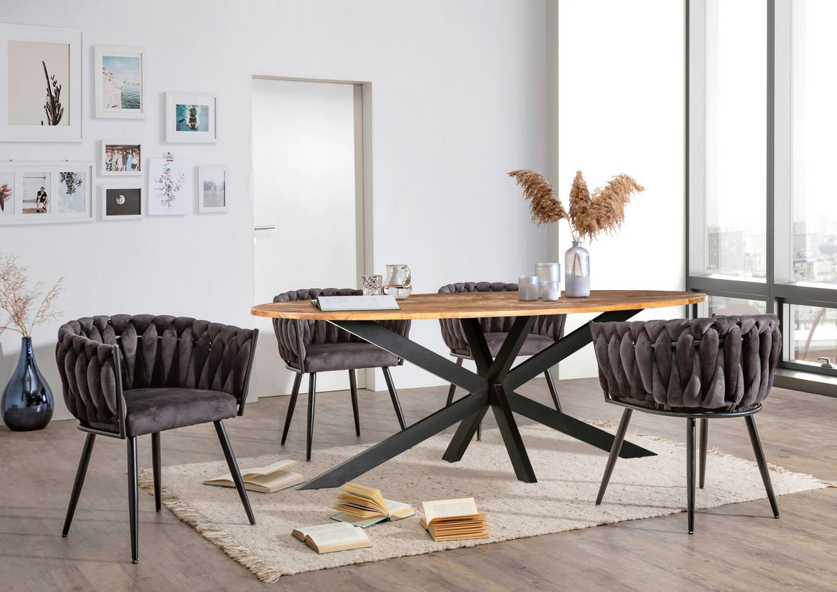 ESSTISCH in Holz 210/100/73,5 cm  - Schwarz/Naturfarben, Design, Holz/Metall (210/100/73,5cm) - Livetastic