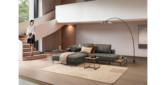 ECKSOFA  in Echtleder Grau  201/304 cm  - Schwarz/Grau, Design, Leder/Metall (201/304cm) - Belluti
