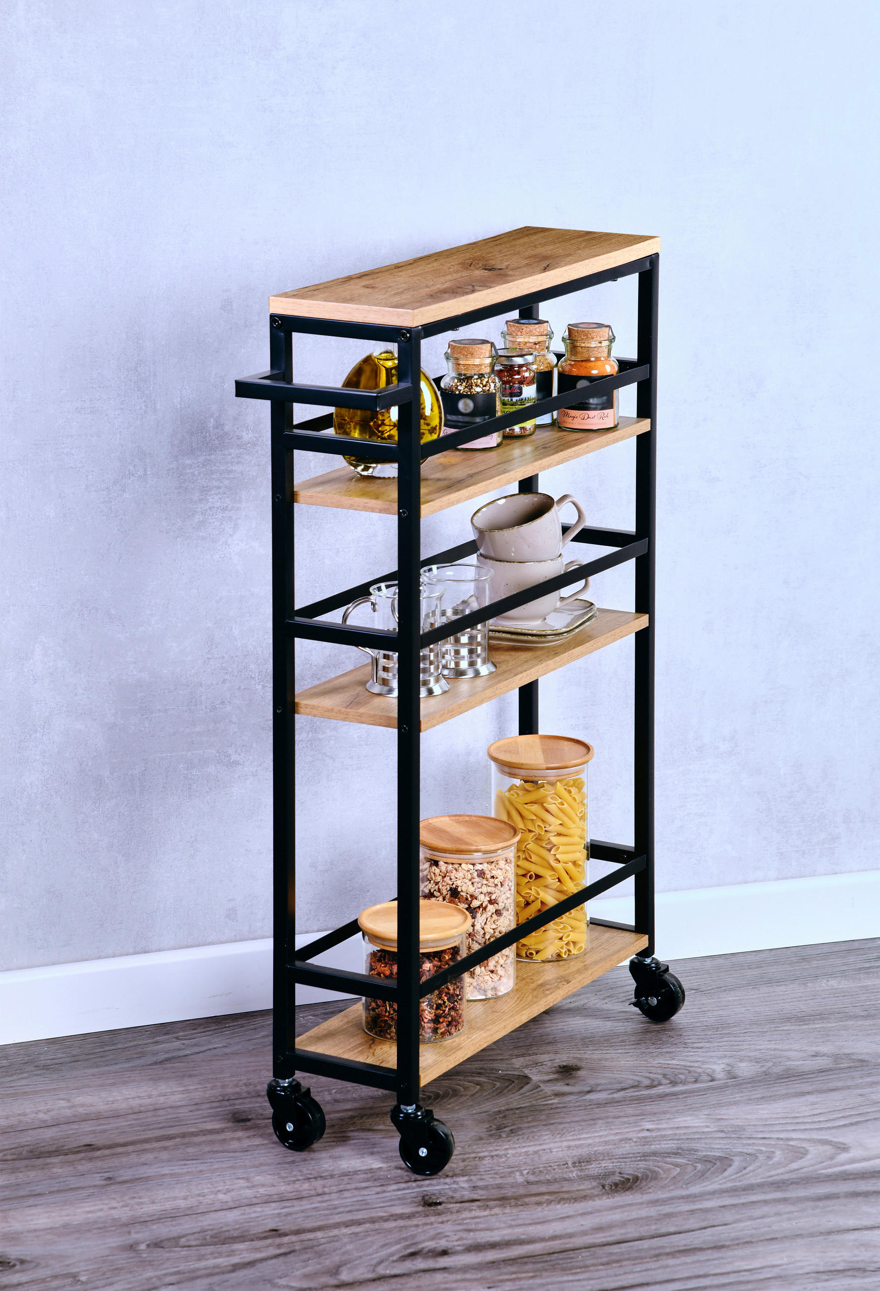 SERVIERWAGEN in Schwarz, Eichefarben  - Eichefarben/Schwarz, Basics, Holzwerkstoff/Metall (50/81/15cm) - Kesper
