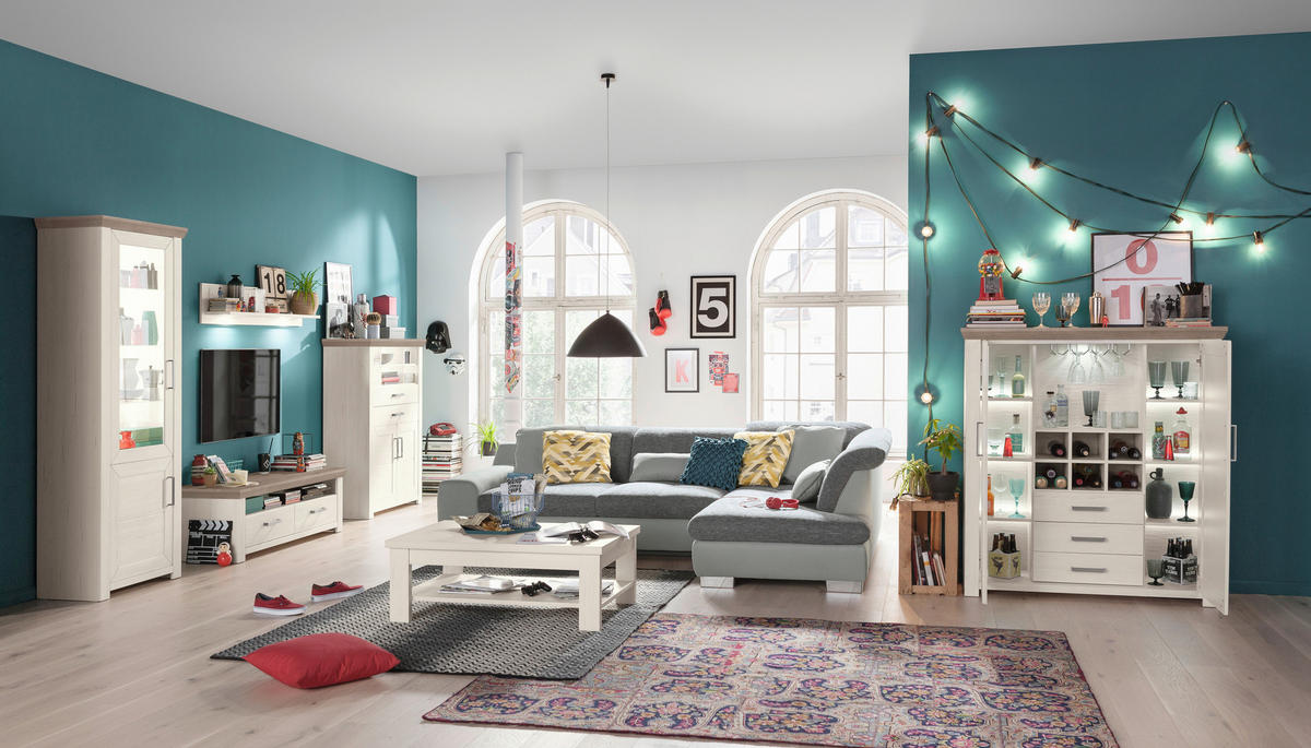 HIGHBOARD  in 129,3/142,6/42,2 cm  - Eichefarben/Weiß, Design, Holzwerkstoff/Metall (129,3/142,6/42,2cm) - SetOne by Musterring