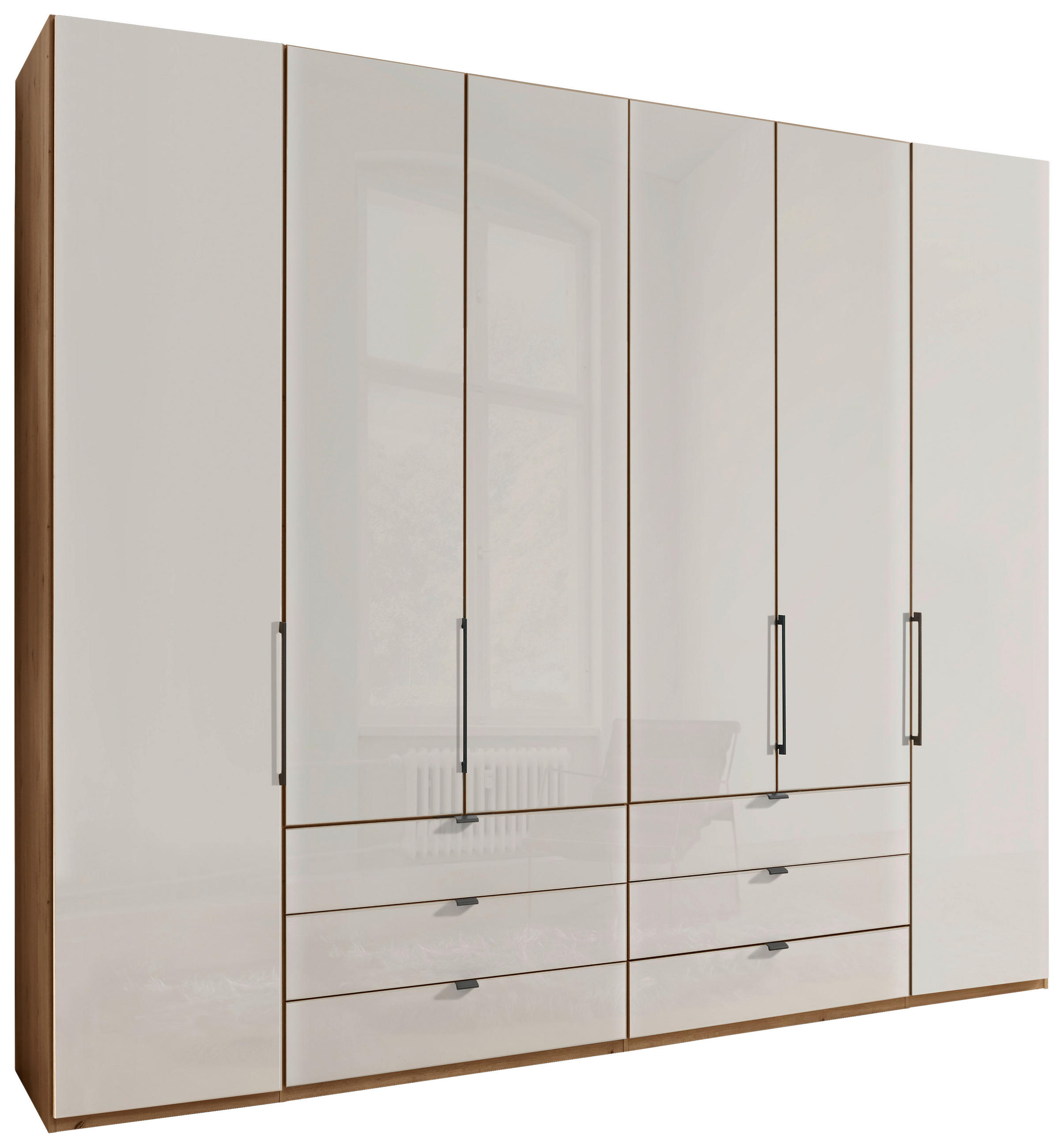 DREHTÜRENSCHRANK 250/216/58 cm 6-türig Weiß, Eiche Bianco  - Schieferfarben/Eiche Bianco, KONVENTIONELL, Glas/Holzwerkstoff (250/216/58cm) - Dieter Knoll