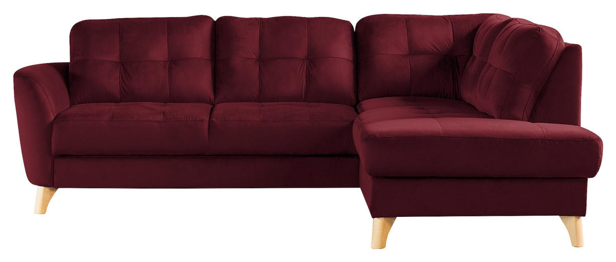 ECKSOFA Rot Samt  - Buchefarben/Rot, Design, Holz/Textil (236/190cm) - Livetastic