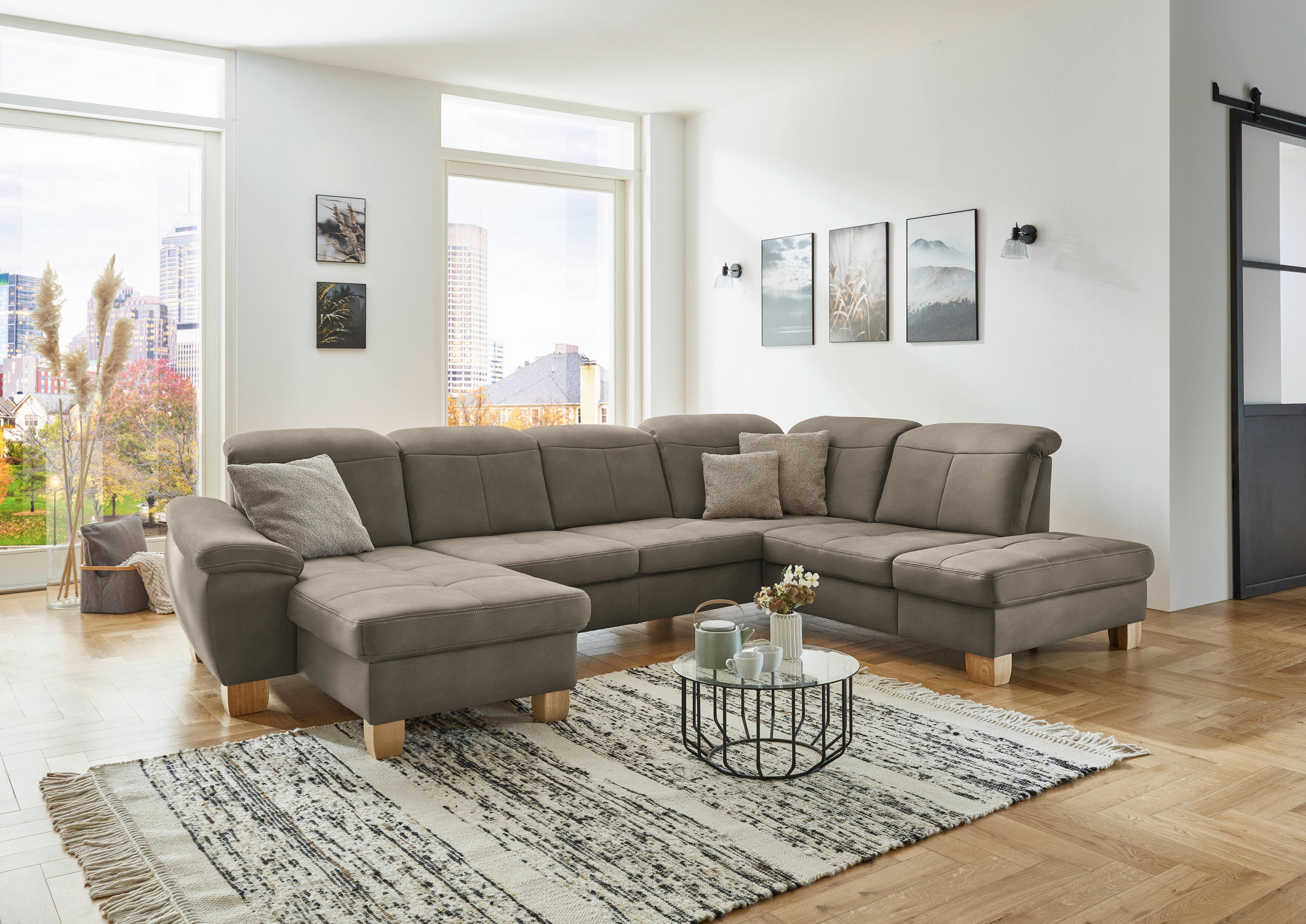 WOHNLANDSCHAFT in Mikrofaser Naturfarben  - Wildeiche/Beige, Konventionell, Holz/Textil (185/343/243cm) - Voleo
