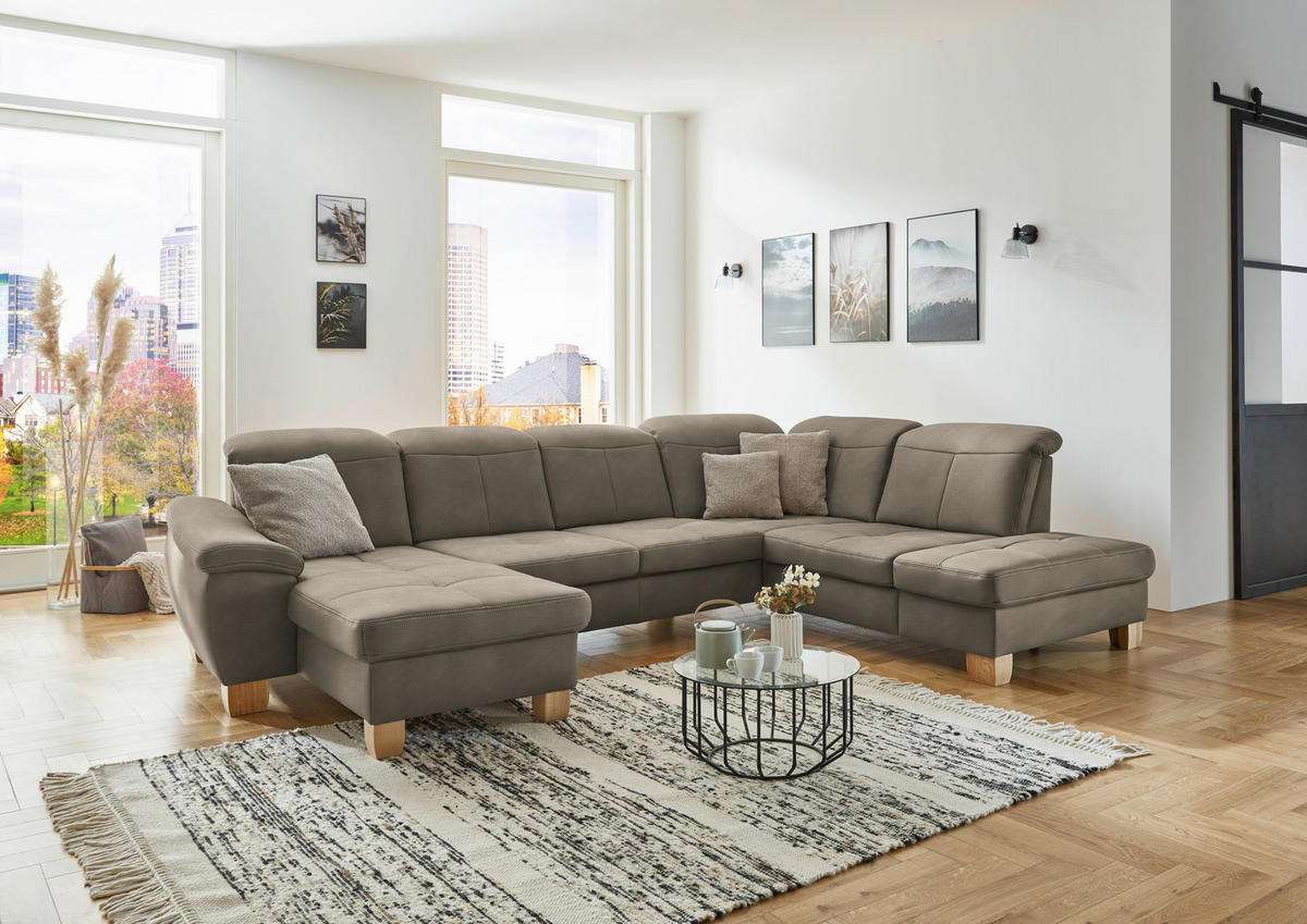 WOHNLANDSCHAFT in Mikrofaser Naturfarben  - Wildeiche/Beige, Konventionell, Holz/Textil (185/343/243cm) - Voleo