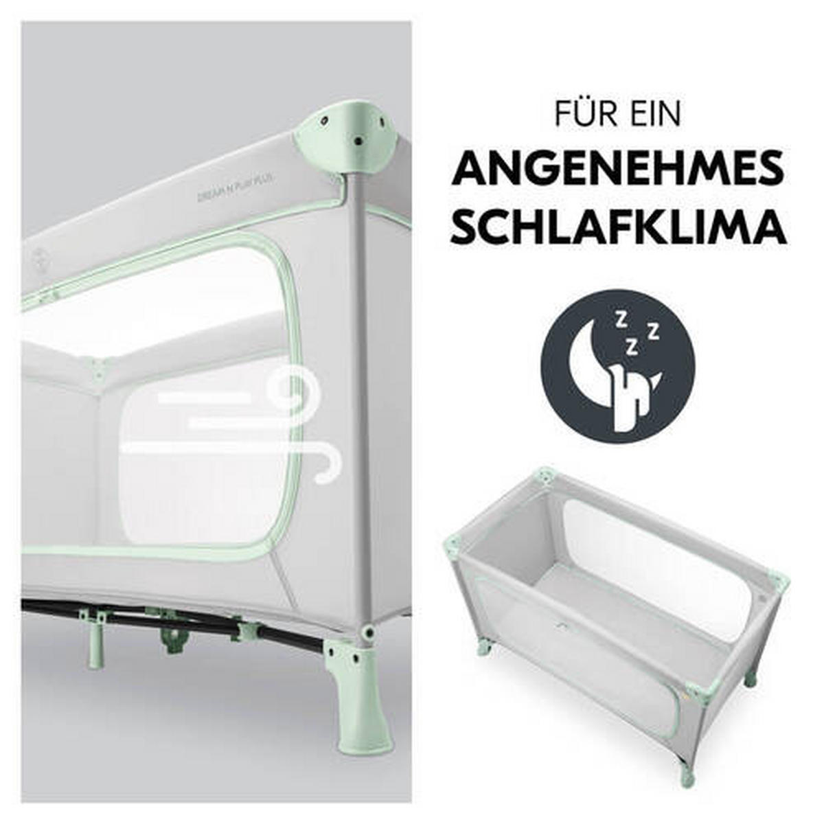 REISEBETT Dream N Play Plus Greige, Mintgrün  - Greige/Mintgrün, Basics, Kunststoff/Textil (65/76/125cm) - Hauck