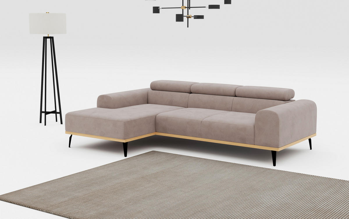 ECKSOFA Sandfarben Mikrofaser  - Sandfarben/Schwarz, KONVENTIONELL, Textil/Metall (157/244cm) - Cotta