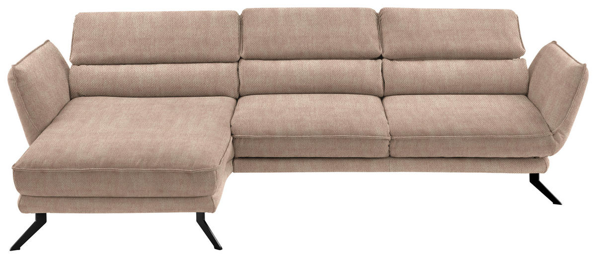 ECKSOFA in Velours Hellbraun  - Hellbraun/Schwarz, Design, Textil/Metall (153/283cm) - Valdera