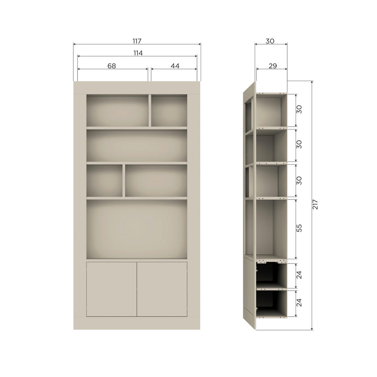 REGAL Kiefer Grau  - Grau, Design, Holz (117/229/31cm) - Livetastic