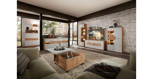 HIGHBOARD Hellgrau, Eiche Artisan, Wildeiche 75/145/38 cm - Wildeiche/Hellgrau, Design, Glas/Holz (75/145/38cm) - Novel