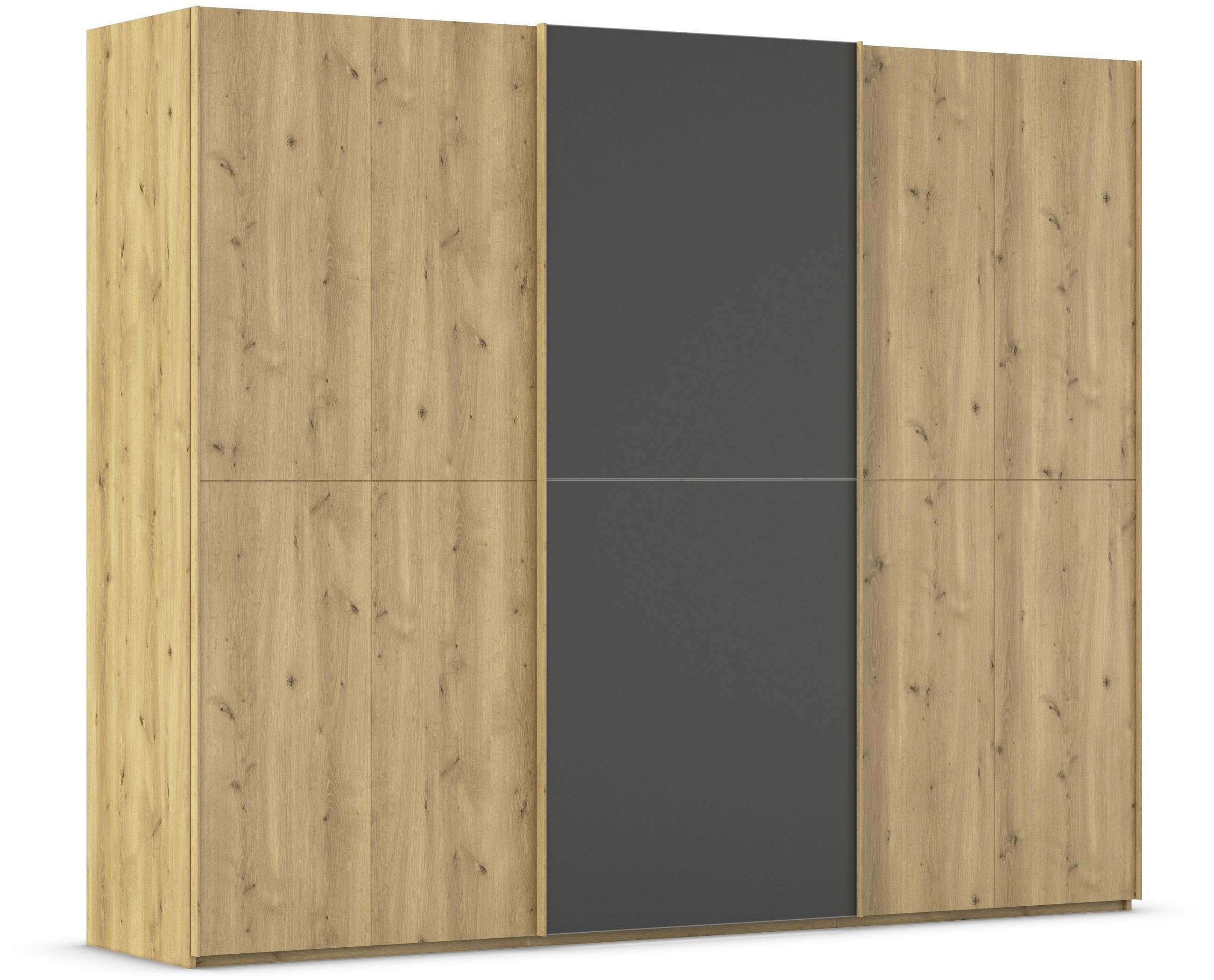 SCHWEBETÜRENSCHRANK 270/223/68 cm 3-türig Schwarz, Eichefarben  - Eichefarben/Schwarz, Design, Glas/Holz (270/223/68cm) - Novel