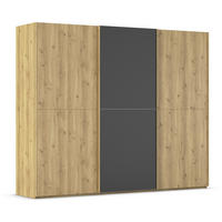 SCHWEBETÜRENSCHRANK 270/223/68 cm 3-türig Schwarz, Eichefarben  - Eichefarben/Schwarz, Design, Glas/Holz (270/223/68cm) - Novel