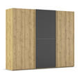 SCHWEBETÜRENSCHRANK 270/223/68 cm 3-türig Schwarz, Eichefarben  - Eichefarben/Schwarz, Design, Glas/Holz (270/223/68cm) - Novel