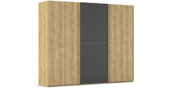 SCHWEBETÜRENSCHRANK 270/223/68 cm 3-türig Schwarz, Eichefarben  - Eichefarben/Schwarz, Design, Glas/Holz (270/223/68cm) - Novel
