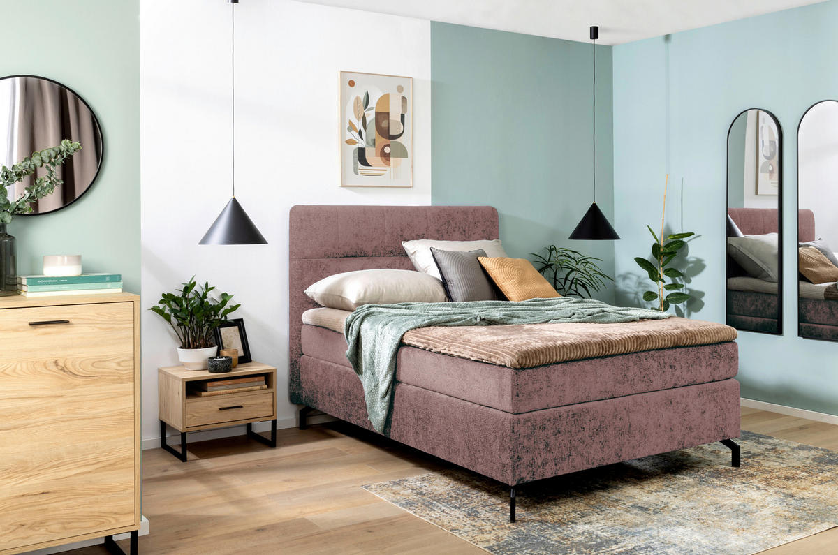 BOXSPRINGBETT 140/200 cm  in Altrosa  - Schwarz/Altrosa, Design, Textil/Metall (140/200cm) - Esposa