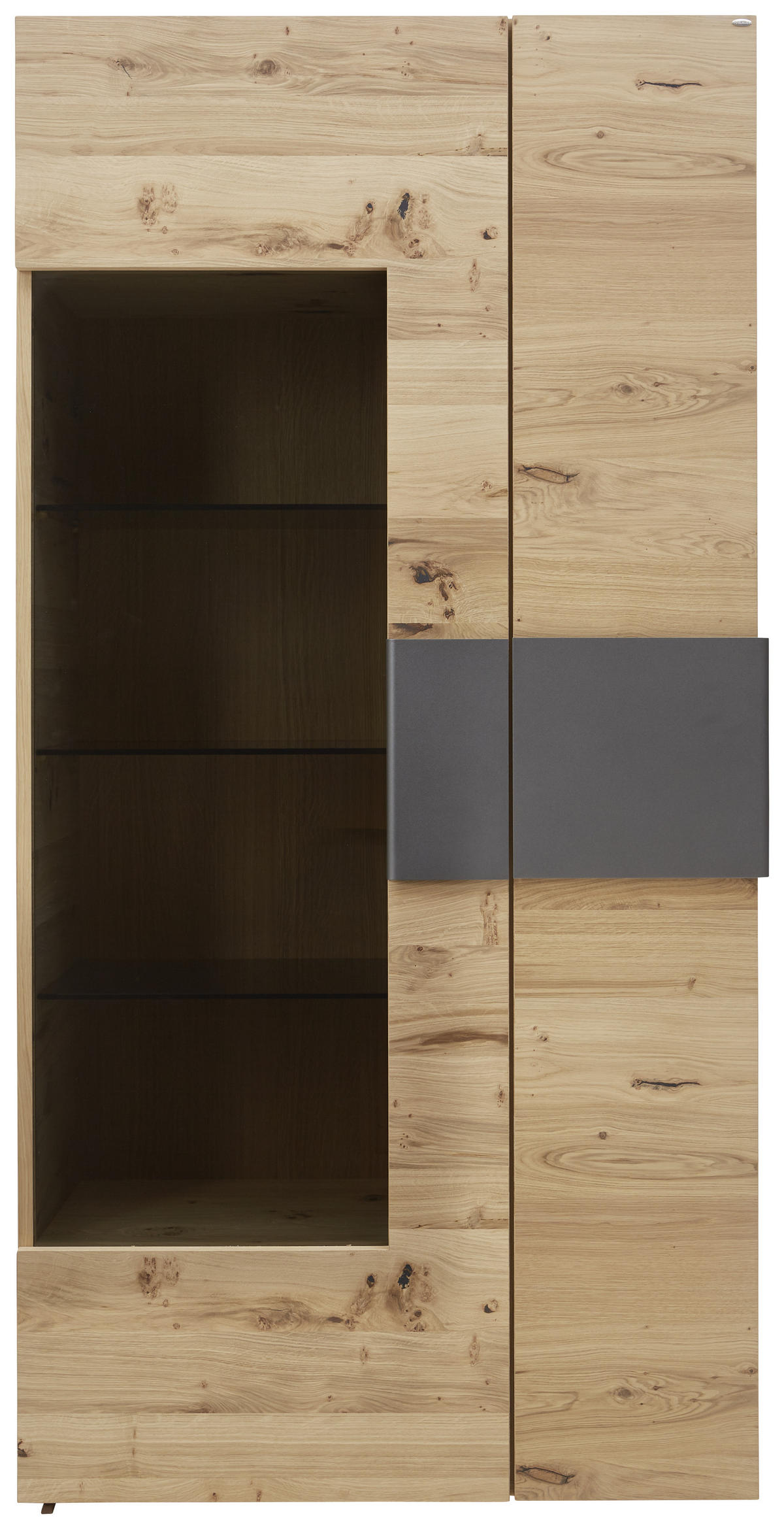 VITRINE in furniert, mehrschichtige Massivholzplatte (Tischlerplatte) Wildeiche Anthrazit, Eichefarben  - Eichefarben/Anthrazit, Natur, Glas/Holz (97,2/194/43,5cm) - Voglauer