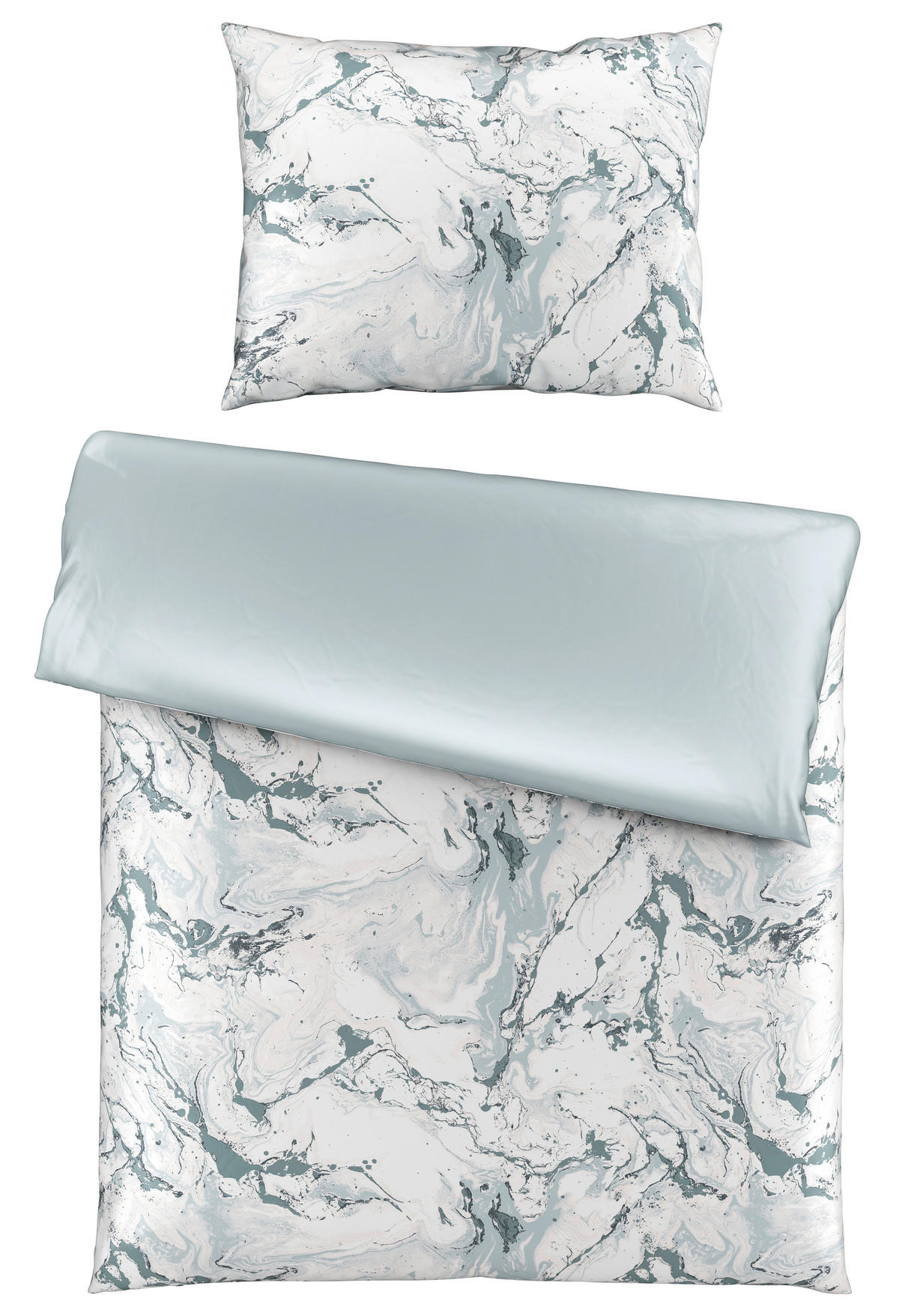 BETTWÄSCHESET MARMOR Satin 160/210 cm  65 cm/100 cm  - Weiss, Konventionell, Textil (160/210cm) - Novel