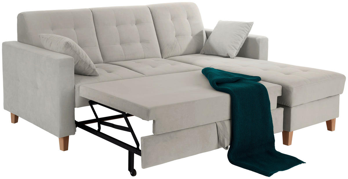 HÖRNSOFFA i sammet ljusgrå  - ljusgrå/naturfärgad, Design, trä/textil (231/160cm) - Livetastic