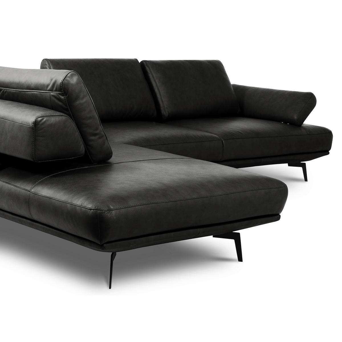 ECKSOFA Schwarz Echtleder  - Schwarz/Grau, Design, Leder/Metall (237/306cm) - Livetastic
