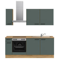 KÜCHENLEERBLOCK 210 cm   in Eichefarben, Dunkelgrün  - Dunkelgrün/Eichefarben, MODERN, Holzwerkstoff/Metall (210cm) - Nobilia
