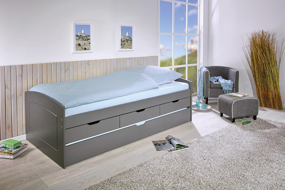 STAURAUMBETT 90/200 cm  in Grau  - Grau, LIFESTYLE, Holz (90/200cm) - Carryhome