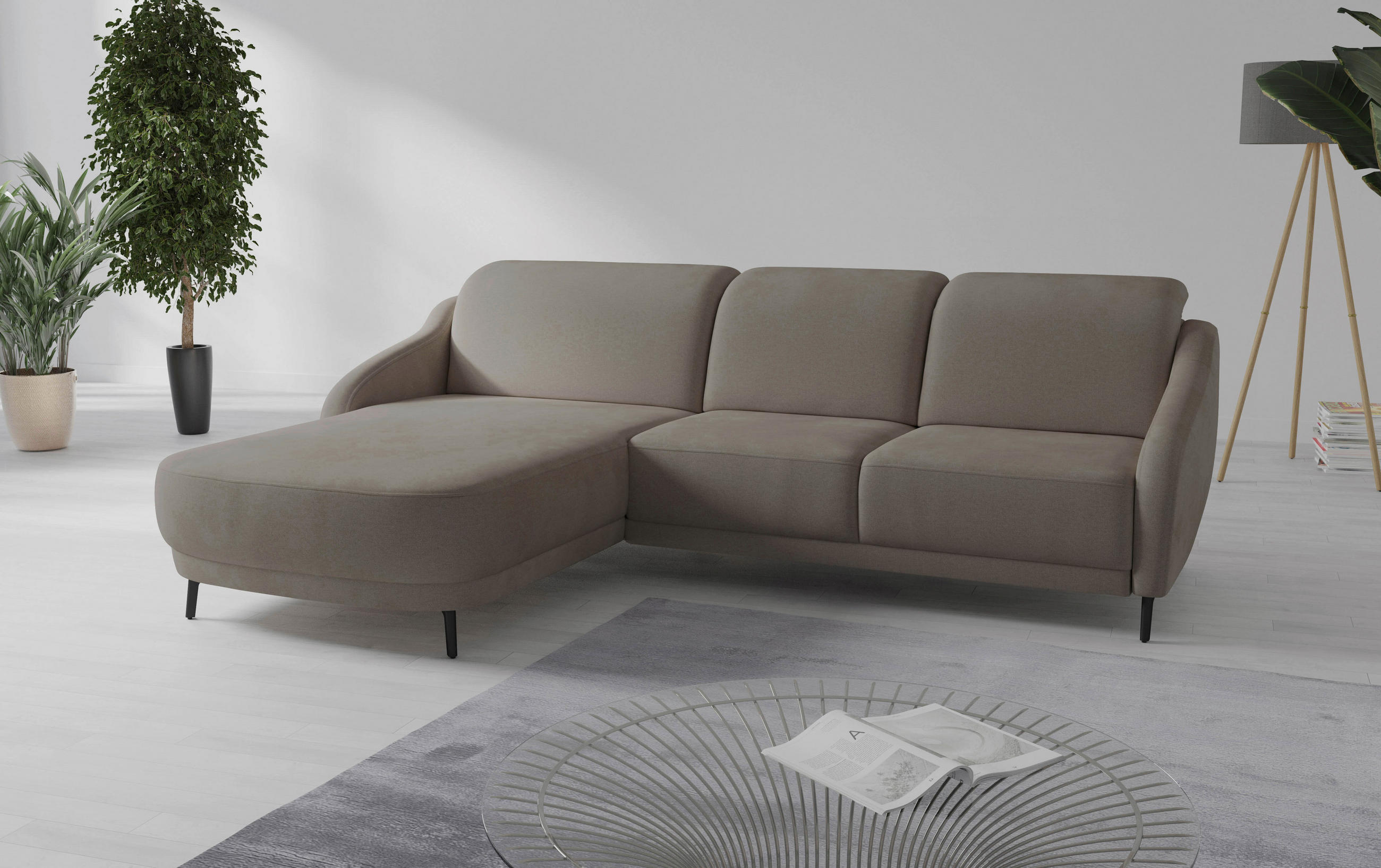 ECKSOFA BLUES V Haselnussfarben Mikrofaser  - Schwarz/Haselnussfarben, MODERN, Textil/Metall (191/271cm) - Sit & More