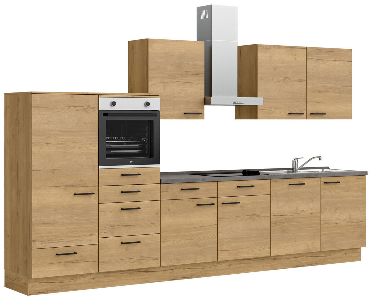 KÜCHENLEERBLOCK 360 cm   in Eichefarben, Schieferfarben  - Schieferfarben/Eichefarben, MODERN, Holzwerkstoff/Metall (360cm) - Nobilia
