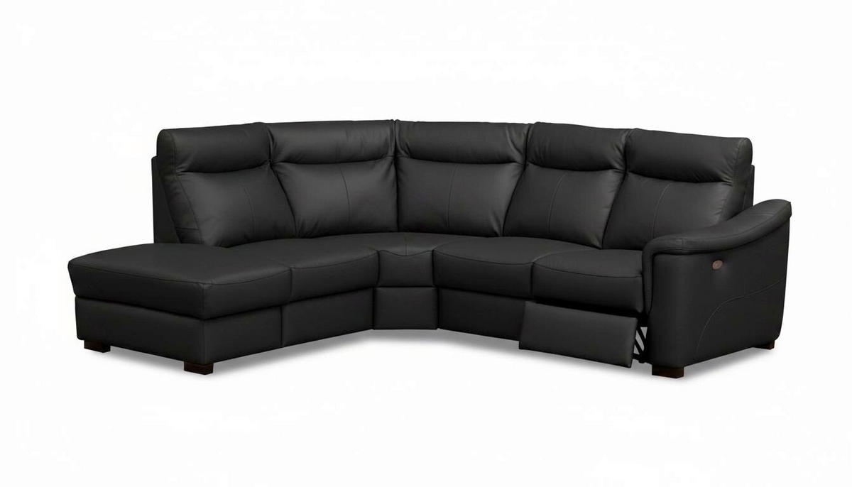 ECKSOFA Lederlook Echtleder Schwarz  - Wengefarben/Schwarz, Design, Leder/Holz (229/260cm) - Livetastic