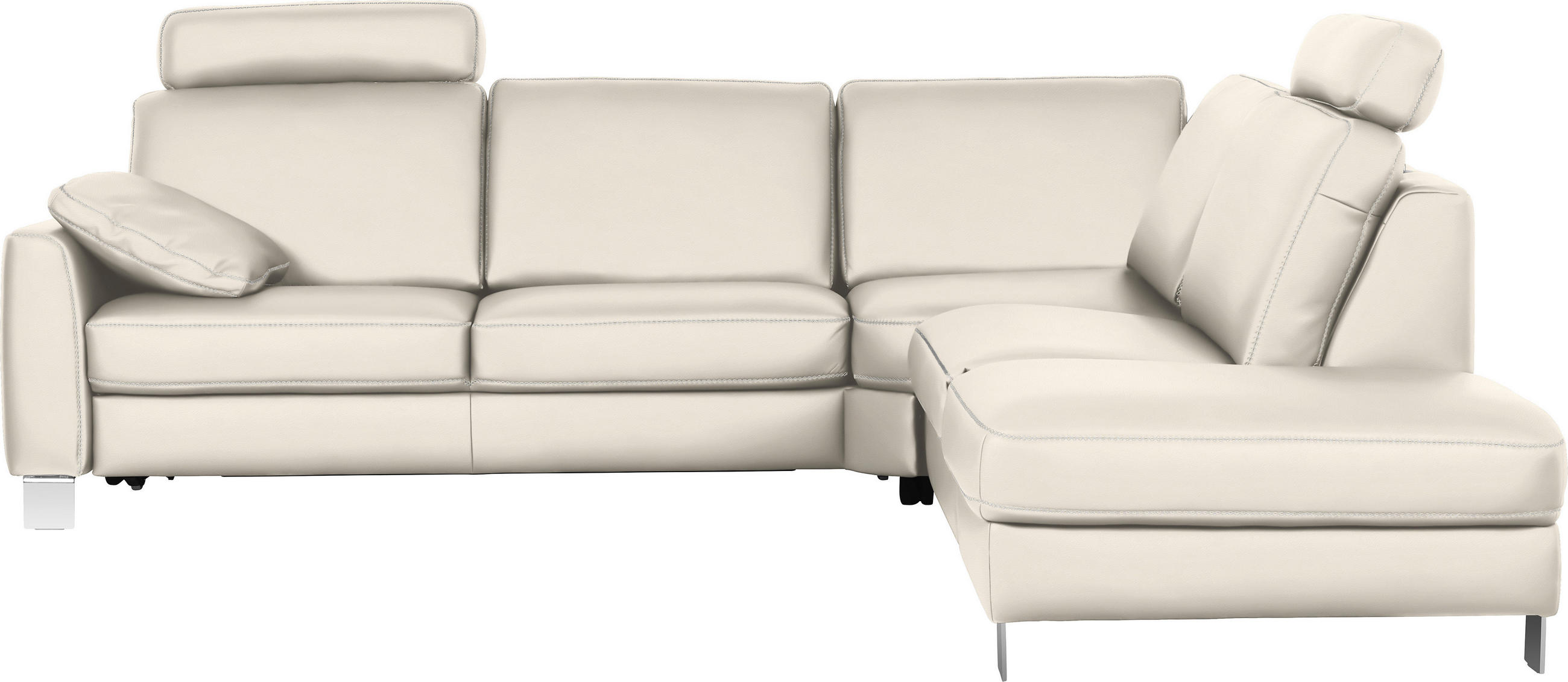 ECKSOFA in Echtleder Creme  - Chromfarben/Beige, Konventionell, Leder/Metall (272/245cm) - Valdera