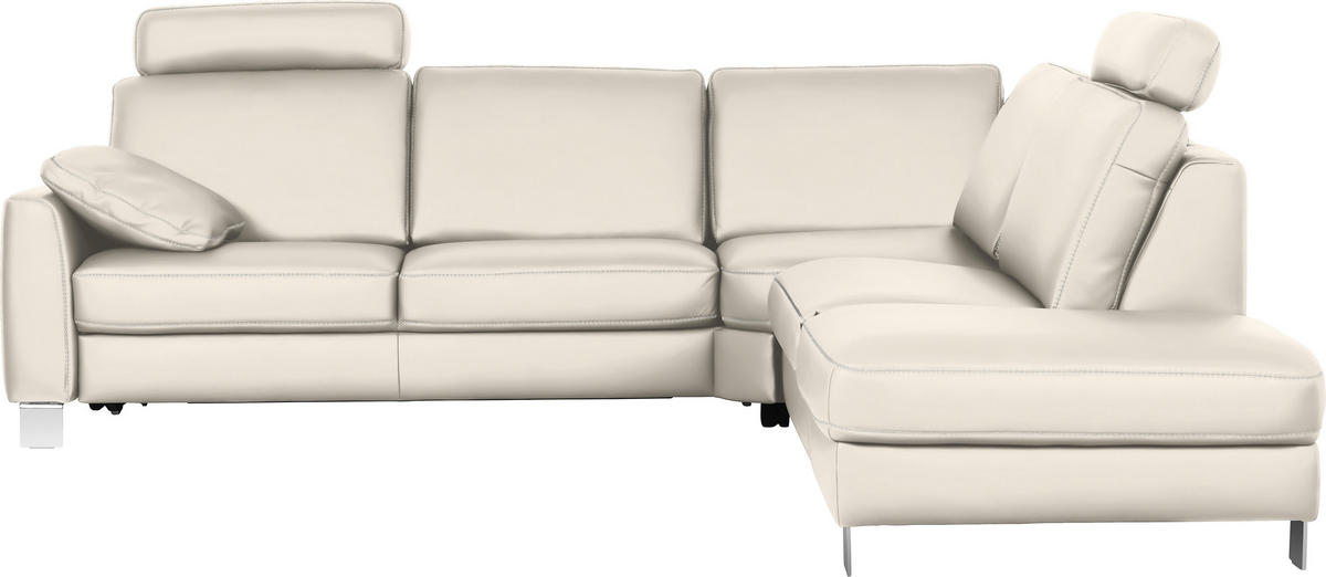 ECKSOFA in Echtleder Creme  - Chromfarben/Beige, KONVENTIONELL, Leder/Metall (272/245cm) - Valdera