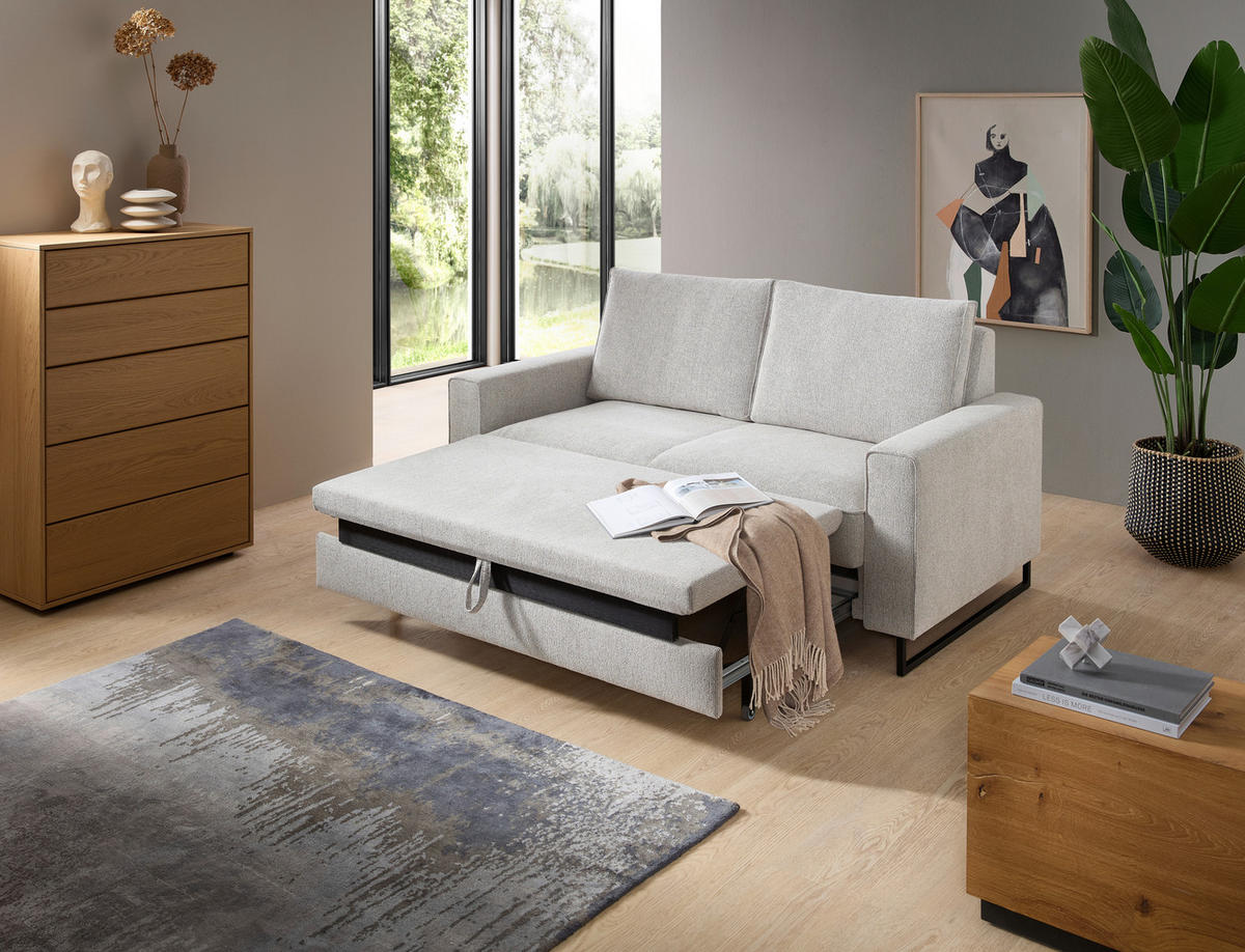 SCHLAFSOFA  mit Fußauswahl, Stoffauswahl, Relaxfunktion, Liegefunktion, Schlafen auf Sitzhöhe, Rücken echt Beige  - Beige/Schwarz, Design, Textil/Metall (174/90/95cm) - Livetastic