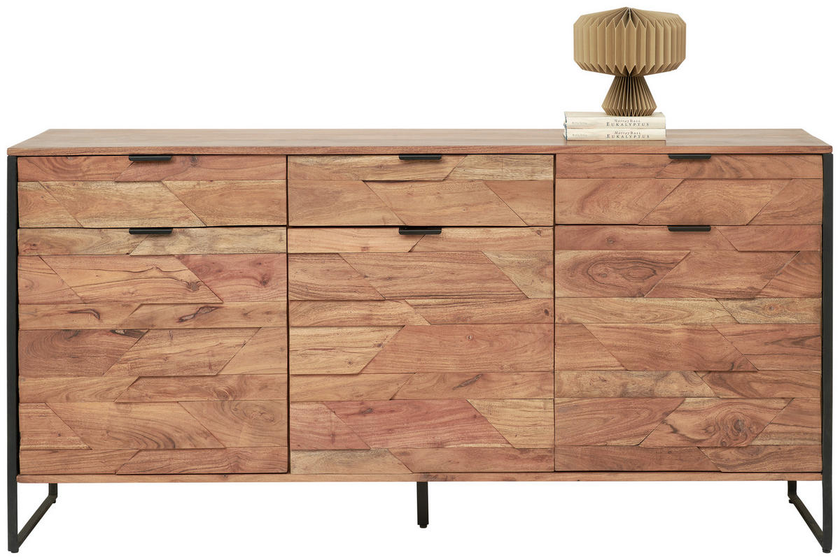 SIDEBOARD  in 175/86/40 cm  - Schwarz/Akaziefarben, Trend, Holz/Metall (175/86/40cm) - Ambia Home