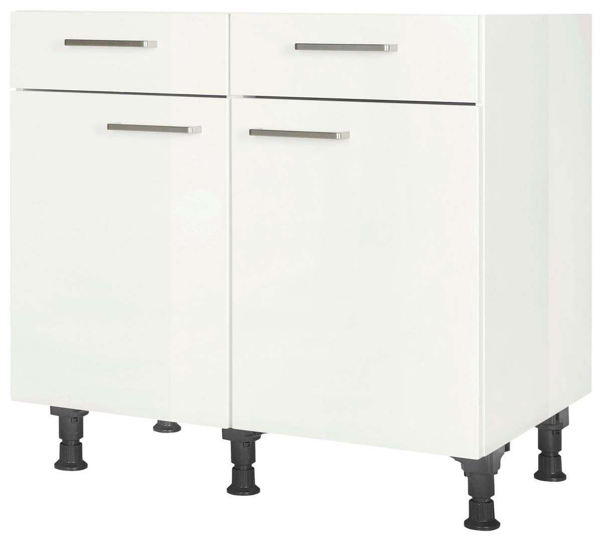 SCHUBKASTENUNTERSCHRANK 90/87/56 cm  in Weiß Hochglanz  - Edelstahlfarben/Weiß Hochglanz, MODERN, Holzwerkstoff/Metall (90/87/56cm) - Nobilia